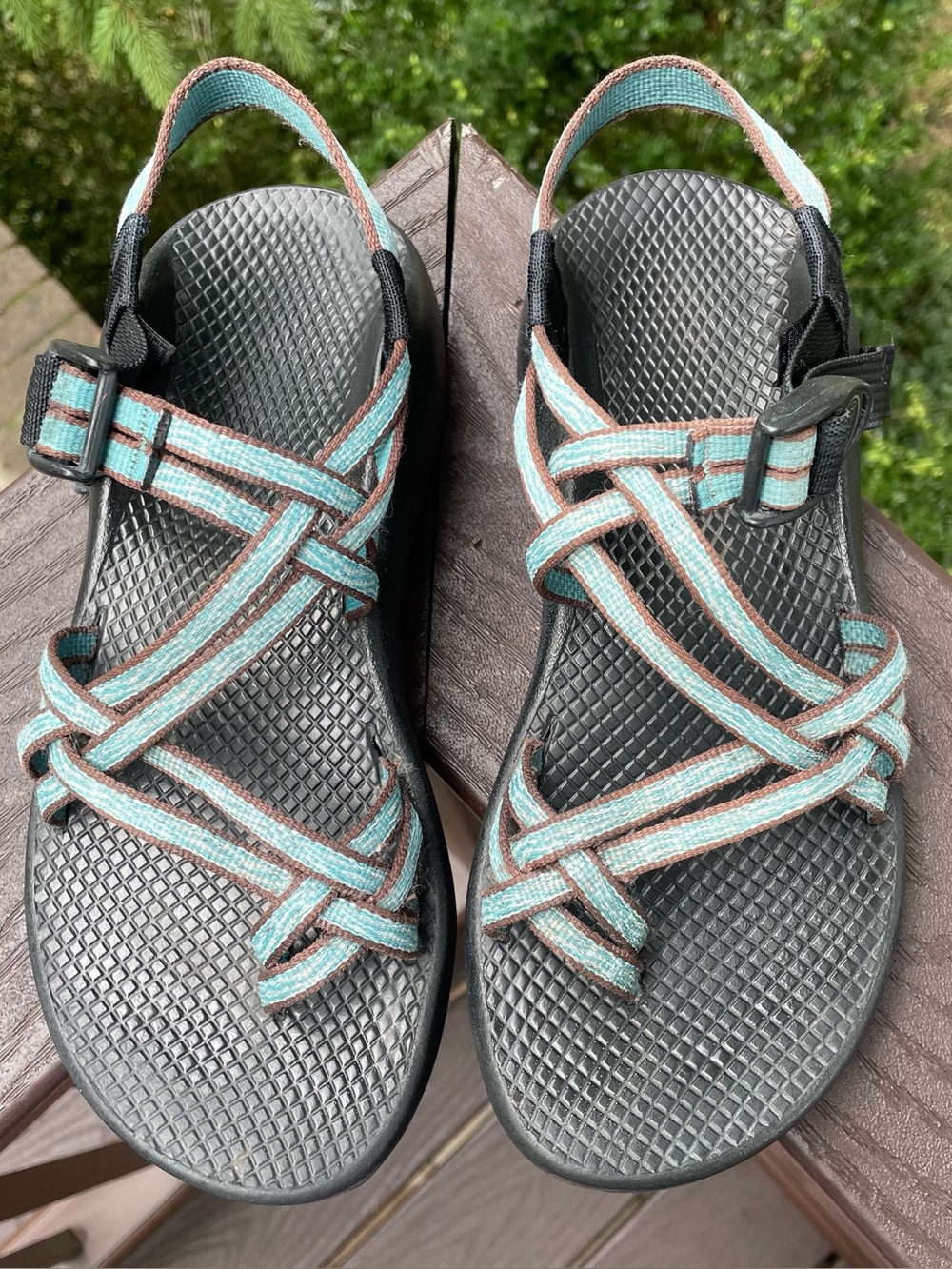 Chaco ZX/2 Classic Double Strap Hiking Sandals Teal blue & Brown Women's 8